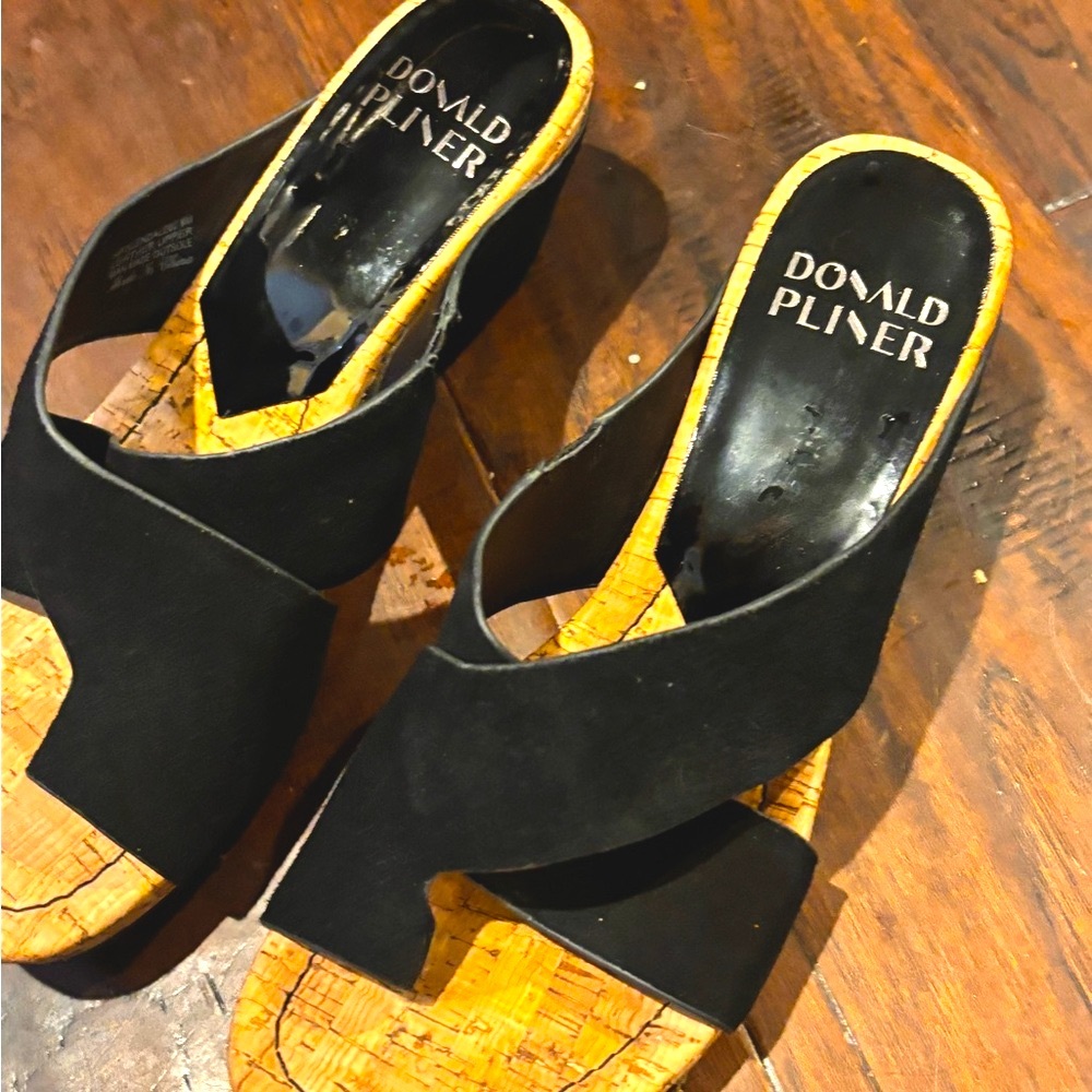 Donald J. Pliner Black Wedge Shoes with Patent and Cork Bottoms